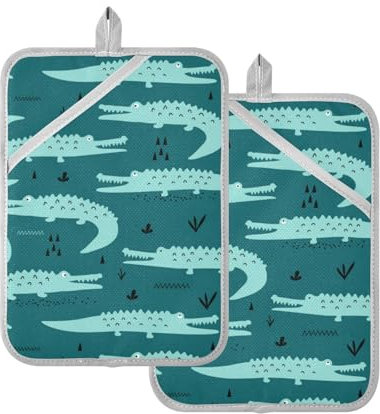 Topflappen, hitzebeständige Topflappen für Küchen mit Tasche, Küche, Hot Pad, Ofen-Pad, 2 Stück, niedliches Krokodil