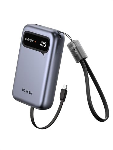 UGREEN Power Bank, 20000mAh Powerbank 22.5W Max mit 2 integriertem USB-C Kabel, 2C1A mit Digitales Display, Externer Handyakkus für iPhone 16 Pro Max/15/14, Galaxy S24 Ultra S23 und mehr(Schwarz)