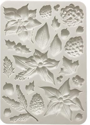 Stamperia - Silicon Mould A5 for Scrapbooks, Albums, Bullet Journals and More, Poinsettia and Pine Cones, Non-Stick, Suitable for Air-Dry Clay and More, Perfect for Crafts and Gifting (The Nutcracker)