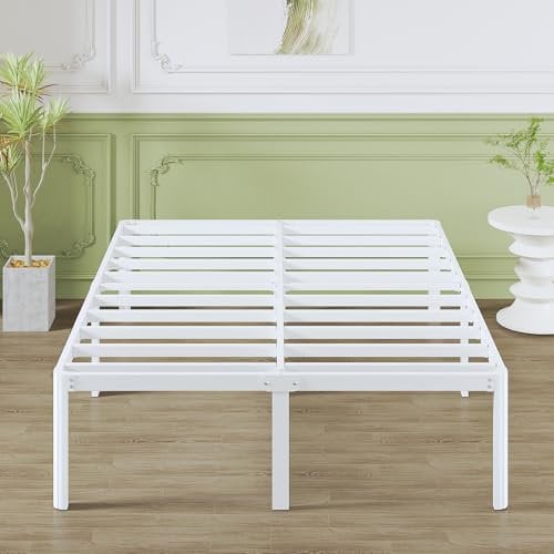 Lutown-Teen Metallbett 180x200 cm mit Runde Eckbeine Höhe 46cm, Bett 180x200 mit Lattenrost, Robust Metall Bettgestell mit Stauraum unterm Bett Weiss, Geräuschfrei, Einfacher Aufbau, Weiß