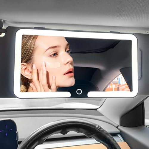 LED Car Vanity Mirror With 3 Light Modes, Touch Screen, Rechargeable for Truck SUV Rear View Sun Visor