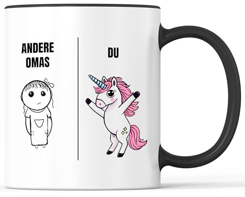 Tasse mit Spruch Einhorn coole Oma Becher andere Omas - lustiges Geschenk - Kaffeebecher als Geschenkidee - Kaffeetasse 330ml - Weiss-Schwarz