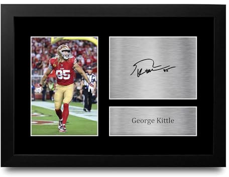 HWC Trading George Kittle San Francisco 49ers Geschenkidee: Gedrucktes, signiertes Autogrammfoto für Fans von American-Football-Memorabilia - A4 Gerahmt
