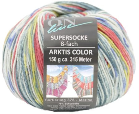 Online Garne Sockenwolle 8-fädig Supersocke Merino Color | Dicke Strumpfwolle mit Farbverlauf zum Stricken und Häkeln | Sockengarn 8-fach, trocknergeeignet (3102)