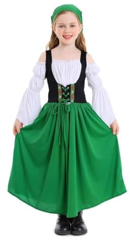 Lito Angels Oktoberfest Bayerisch Dirndl Tracht Deutsche Kleid Kostüm Verkleidung mit Kopftuch für Kinder Mädchen, Grün Rot