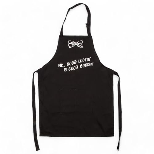 MIJOMA Lustige Grillschürze für Männer – 100% Baumwolle, Kochschürze, Verstellbares Nackenband, 60x80 cm – Für Grillparty, Küche & BBQ (schwarz - Mr. Good Lookin' is Cookin')