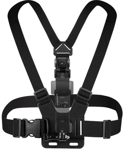 GEEKRIA Chest Mount Strap, Adjustable Harness, Compatible with DJI Osmo Pocket 3, Action5 Pro, Insta360 X5, X4, X3, Action Camera Accessories (Black)