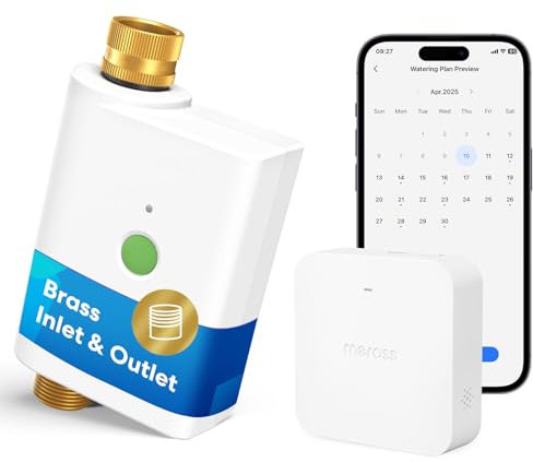 meross WiFi Water Timer for Garden Hose, Smart Hose Timer with Brass Inlet & Outet, WiFi Sprinkler Valve Work with Apple Homekit, Alexa & Google Assistant, Smart Rain Skip for Lawn, Garden & Yard