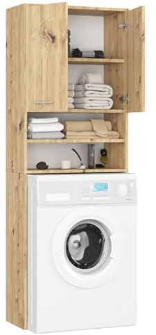 BDW Waschmaschinenschrank 180x64x30 cm, Badezimmer Hochschrank, Badezimmerschrank Hoch, Badezimmer Möbel, Bad Schrank Badezimmerschrank, Badregal, Waschmaschine, Artisan Eiche