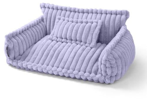 noviclass® Haustiersofa Chaffar Katzenbett Hundebett | Katzensofa Hundesofa | Orthopädische Matratze | Moderner Stil | Cord-Design Größen (Flieder, M (80cm))