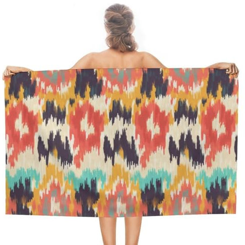 CustonCares Ikat und Boho-Modi-Design, Strandtuch, 78,9 x 139,9 cm, leicht, vorgewaschen, lichtbeständig, blau, Fresco, Euro-Kissenbezug, Erwachsenen-Badetuch, Außenpool-Handtücher, Yoga-Handtücher