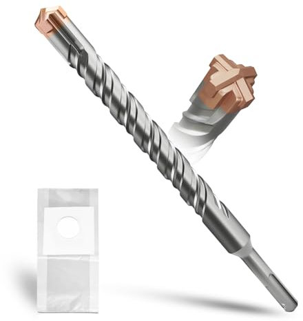 METOTY Broca SDS Plus de 20 mm × 600 mm, con 4 cuchillas de metal duro, cabeza con revestimiento, broca de piedra, martillo de hormigón, para piedra, hormigón, piedra natural, pared de ladrillo