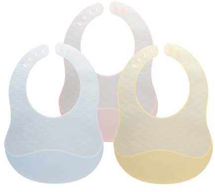 ORAGKE 3er Silikon Lätzchen Baby Abwaschbar Superleichte, Baby Lätzchen Silikon Verstellbare, Lätzchen mit Auffangschale Wasserdicht, Babylätzchen BPA-frei, Fütterlätzchen für Babys (Rosa/Gelb/Blau)