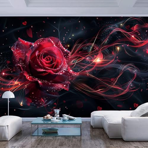 JIAOQSS Wall Mural Large Photo Wallpaper Red Rose Flower Romantic Black Kindergarten Childre Border Hotels Paintings Child Early Education Center Study Removable Panorama