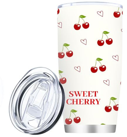 FOLAI Thermobecher- Isolierbecher, Edelstahl Travel Mug, 20oz/600ml Vakuum auslaufsicher Reisebecher mit Deckel, Autobecher, Kaffee Becher(Kirsche)