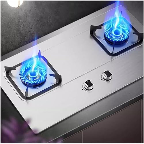 Acier Inoxydable Gaziniere Gaz, Plaque De Cuisson À Gaz 5,0 KW 2 Brûleurs, Cuisinières À Gaz De Table Et Encastrées, Protection Contre Les Flammes pour Éviter Les Fuites(LPG)
