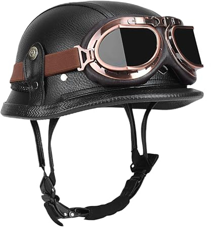 Euyehn Casco Stile Tedesco - Casco da Moto Leggero per Guida - Di Sicurezza Per Moto, Casco Parziale Con Protezione Per La Testa Adulti