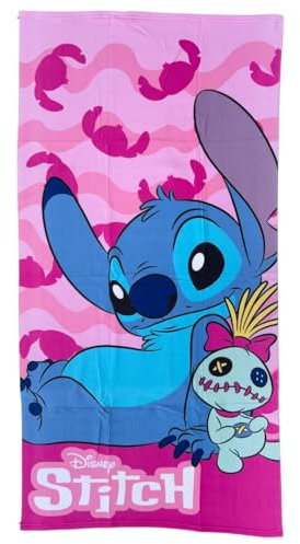 CARTOON Strandtuch Scrump und Stitch rosa Disney Mikrofaser Polyester für Kinder 245gsm Größe 70x140cm Strand Pool