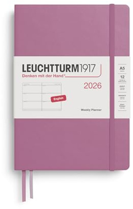 LEUCHTTURM1917 372707 Wochenkalender Medium (A5) 2026, Dusty Rose, Englisch