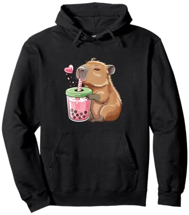 Kawaii Capybara Drink Boba Bubble Tea Capybara Girls Kids Pullover Hoodie