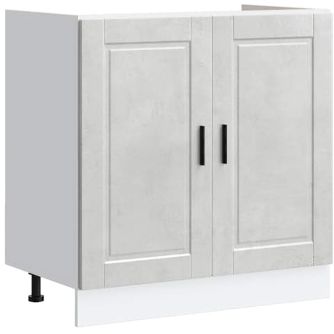 Tomostar Küchenunterschrank, Unterschrank für Spüle, Küchenschrank, Porto, grau, Beton, Holz, Technik, 80 x 46 x 81,5 cm