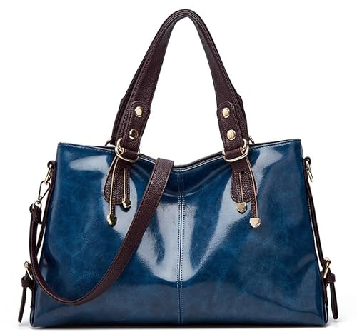 FUNSEED Retro-PU-Tragetasche, große Kapazität, Schultertasche, geeignet für Reisen, Pendeln und tägliche Reisen, Blau