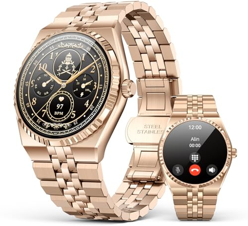 2026 Business-Smartwatch, 1,32 AMOLED Display, Edelstahlarmband, über 160 Sportmodi, Fitnessuhr mit Herzfrequenz-, SpO2-, Schlaf- und Blutdrucküberwachung – Kompatibel mit iOS & Android (Gold)
