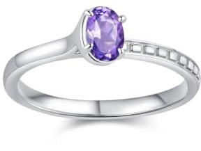 Dsnyu Amethyst Ring Damen, Verlobungsring Gold 375 Elegantes Design mit Ovalem Solitär-Amethyst 0,5ct 9K Weißgold