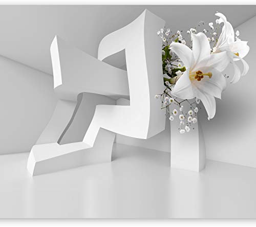 Fototapete murando Blumen Lilien 300x210 cm Vlies Tapeten Wandtapete XXL Moderne Wanddeko Design Wand Dekoration Wohnzimmer Schlafzimmer Büro Flur Blume Abstrakt weiß 3D Optisch Illusion a-C-0072-a-a