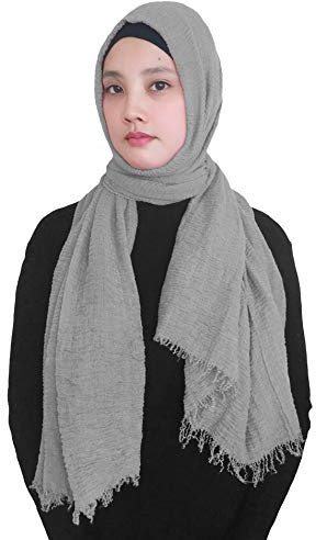 Lina & Lily Damen Muslim Hijab Kopftuch Schal Crash Fringes in verschiedenen Farben (Hellgrau)