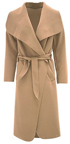 Women Italian Long Duster Jacket Ladies French Belted Trench Waterfall Coat 8-14 (UK 10, Camel)