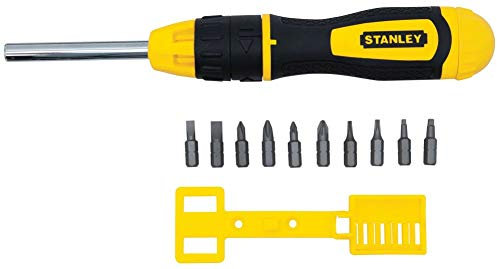 3 inch Multi-Bit Ratcheting Screwdriver, 10 Bits, Black/Yellow