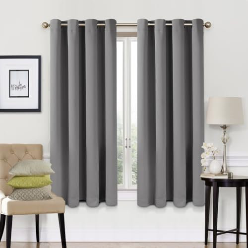EASELAND Grey Blackout Curtains 66x54 Inch, Thermal Insulated Room Darkening Eyelet Blackout Curtains for Bedroom Living Room Kitchen Nursery, 2 Panels