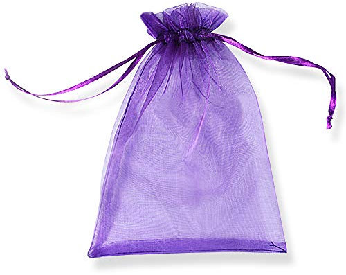 Lot de 100 grands sacs en maille avec cordon de serrage, pochettes cadeaux en organza, pochettes à bijoux, 20x30 cm, pochettes en organza transparent pour Noël, mariage, fête, anniversaire, violet #2