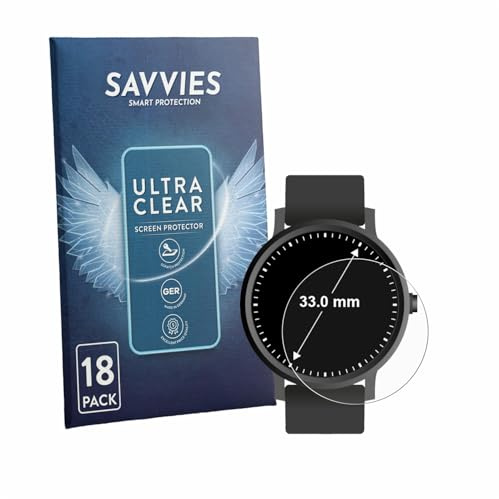Savvies 18 Stück Schutzfolie für Armbanduhren (Kreisrund, ø: 33 mm) Displayschutz-Folie Ultra-Transparent