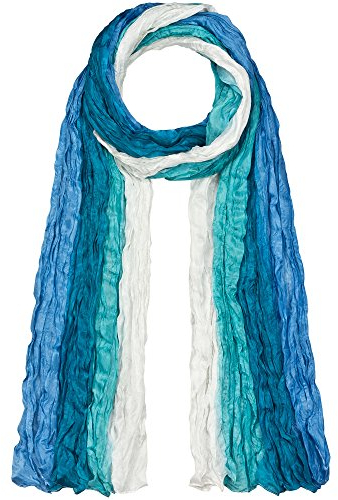 Japanwelt Seidentuch elegantes Damen Halstuch Crash-Schal 100% Seide silkroad 90 x 180 cm Verlauf Blau Türkis Weiß