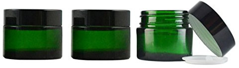 3PCS Empty Green Glass Cream Lotion Jars Bottle Cosmetic Makeup Eye Cream Storage Holder Container with Black Cap and PP Liner DIY Beauty Tool (50G/1.7oz)