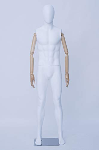 Eurohandisplay Weiß Matt, HX-DM11-6M Männlich Abstrakte Schaufensterpuppe Egghead Holzarme Hände Schwarz Weiß