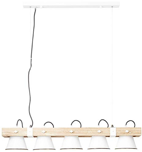 BRILLIANT Lampe Plow Pendelleuchte 5flg weiß/holz hell | 5x A60, E27, geeignet für Normallampen (nicht enthalten) | Köpfe schwenkbar