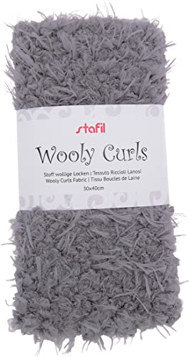 stafil Plüsch Stoff wollige Locken 30x40 cm 100 Polyester Handwäsche Grau