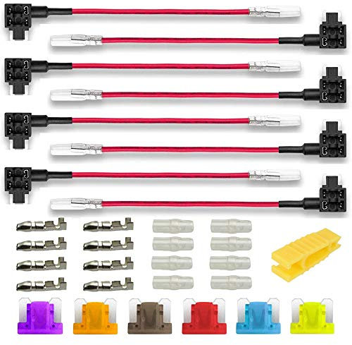 Gebildet 8pcs 12V-24V Niedriges Profil Miniatur Autosicherungen Stromdieb Stecksicherung Verteiler Flachsicherungsadapter mit 6pcs Sicherung (3A/5A/7.5A/10A/15A/20A) und Sicherungsabzieher