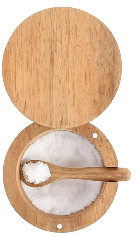 DGYLL Salt Bowl, Acacia Wood Salt Cellar with lid and Spoon, Salt Box with swiveling lid, Salt Container with lid,6oz