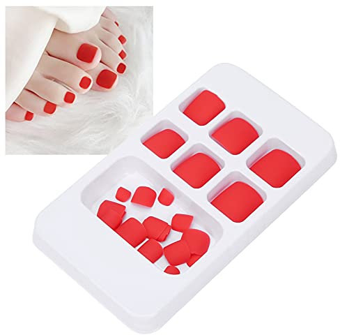 Brrnoo 24 Pcs Couleur Unie Faux Ongles d'orteil, Appuyez sur Les Ongles Courts Carrés Faux Ongles d'orteil Faux Ongles pour Femmes Filles-6 Couleurs(Rouge)