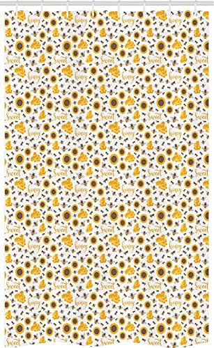ABAKUHAUS Bienenwabe Schmaler Duschvorhang, Honig und Text Bee, Badezimmer Deko Set aus Stoff mit Haken, 120 x 180 cm, Umbra Gelb