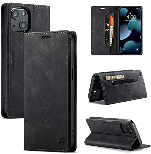 TOHULLE for iPhone 13 Mini Case, Vintage Wallet Case Card Holder Kickstand Built-in Magnetic Flip Folio Leather Case for iPhone 13 Mini - Black