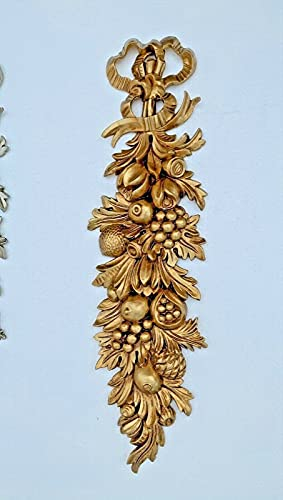 Wandrelief-3D Gold- Rokoko Repro Blumen Rosen Motiv Wanddeko-Barock Ornament Applike 60x19cm Wandbild Gold Deko Türbogen Wandbehang Wandskulptur Accessoires weihnachtliche dekoration C1501Gold