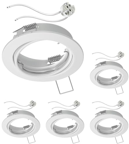 ledscom.de 5 Stück Decken-Einbaurahmen FERE Einbaurahmen weiß schwenkbar (LED/Halogen/MR16/50mm) inkl. GU5.3 Fassung