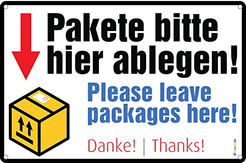 immi 1St. Pakete bitte hier ablegen (300x200mm Schild mit Bohrung) Leave packages here