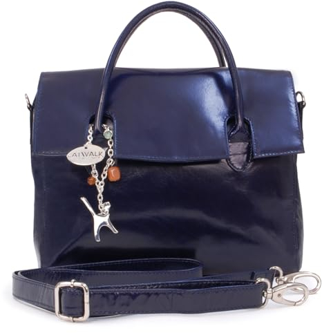 Catwalk Collection Handbags - Damen Leder Umhängetasche - Crossbody Bag Mittelgroß - Arbeitstasche mit Verstellbarer Schultergurt - ELLA - Blau