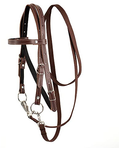 Y.J TAILS Leder Pferdezaumzeug Verstellbare Western-Stirnband Trensen für Pferde mit Gebissen und abnehmbaren Zügeln (L (über 1,2 Meter), Braun)